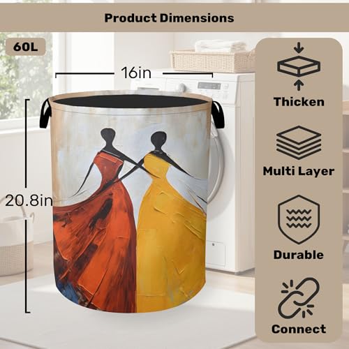 Black Girl Dancing Laundry Basket with Handles - Extra Large Foldable Hamper for Bathroom/Laundry/Bedroom/Dorm, Washable Fabric Storage Bin - color: Black Girl Dancing
