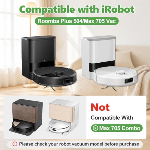 Replacement Parts Compatible with iRobot Roomba Max 705 Vac/Plus 504 Vac Robot Vacuum, for Max 705 Accessories Kit: 4 Main Roller Brushes,6 Dust Bags,4 Filters, 6 Side Brushes(Not for Combo,Only Vac) - size: Max 705 Kit