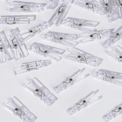 60Pcs Clear Mini Clothespins for Baby Shower Games, Clothes Pins 1.4 Inch - color: Clear