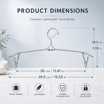 ROOM127 Travel Hangers with Clips, 5 Pack Foldable Stainless Steel Hangers - color: Silver
