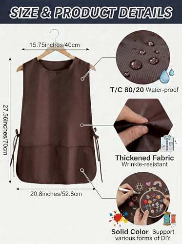 TFTAFAN Cobbler Apron Unisex Waterproof Apron with 2 Deep Pockets Art Smock for Painting Cleaning Artiest Apron work kitchen - color: Brown (Coffee)