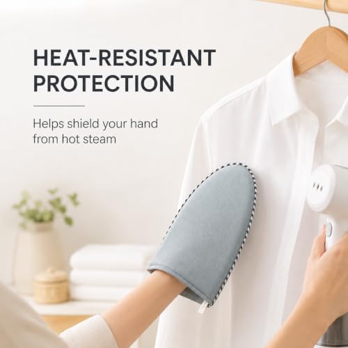 Garment Steamer Ironing Glove with Finger Loop, Heat Resistant Ironing Mitt for Handheld Steamer, Anti-Steam Garment Steamer Mitt, Steamer Accessories for Clothes, Misty Blue - color: Misty Blue
