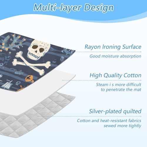 Ironing Mat Portable Ironing Pad Ironing Blanket for Table Top Heat Resistance Double-Side Using Travel Large 47.2 x 27.6 Inch Foldable Blue Pirate Skulls Sailboats Starfish and Compass - color: Blue Pirate Skulls Sailboats Starfish and Compass