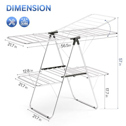APEXCHASER Large Stainless Steel Clothes Drying Rack, Generous Drying Area - color: Matte Black, size: 4 Wings