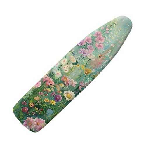 Green Flowers Ironing Board Cover and Pad Standard Size Durable Iron Board Protective Stretchy Cover 15x 54 Daisy Ironing Board Covers Built in Ironing Board Sleeve with Elastic Edge Decor - color: Green Flowers