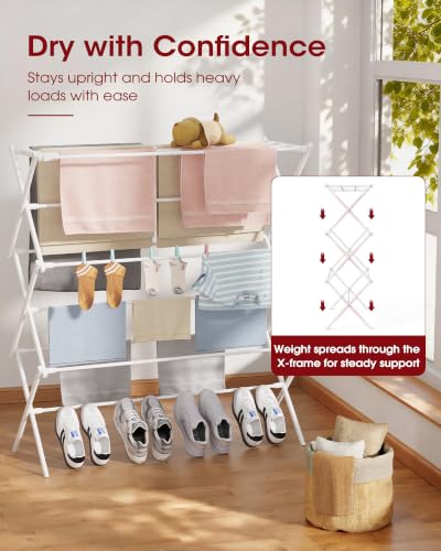 Sakugi Foldable 3-Tier Clothes Drying Rack 42.1" H with Non-Slip Feet - color: White, size: 3 Tier Large