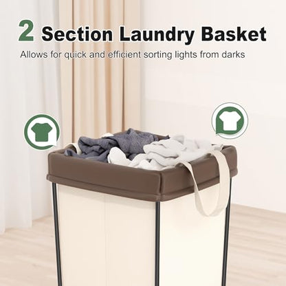 2PK Rolling Laundry Basket with Wheels, Rolling Laundry Hamper with Wheels - color: Beige 2 Pack, size: 160L