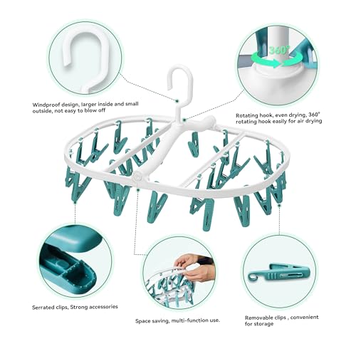 Premium Plastic PP Drying Hanger, Anti-Rusty Drying Rack for Clothes, Socks, Lingeries, Delicates, Drying Hanger with 24 Clips for Baby Clothes, Towels - style: 24 Clips