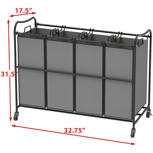 Simple Houseware 4-Bag Heavy Duty Laundry Sorter Rolling Cart, Dark Grey - color: Dark Grey