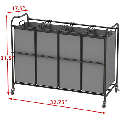 Simple Houseware 4-Bag Heavy Duty Laundry Sorter Rolling Cart, Dark Grey - color: Dark Grey
