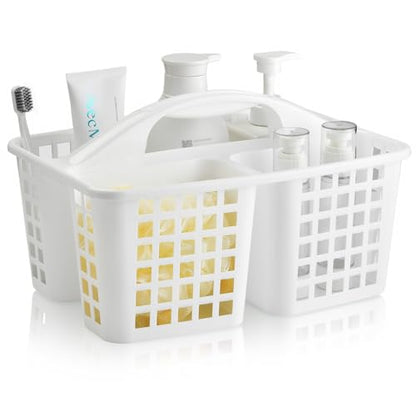 Haundry 3 Compartments Plastic Shower Caddy Basket, Portable Divided Cleaning Supply Storage Organizer with Handle (White)