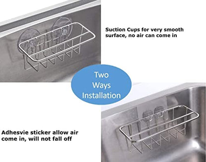 TESOT Sink Caddy Sponge Holder for Kitchen Sink Dish Cloth Hanger 2 Suspension Options(Suction Cups and Adhesive Hook), SUS304 Stainless Steel, Silver - color: Silver