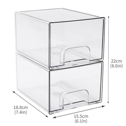 2 Pack Laundry Pods Container, Stackable Laundry Room Organization Storage Drawers, Dryer Sheet Container, Detergent Holder with Pull Handle, Bathroom Organization, Clear