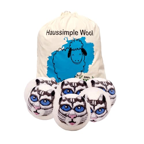 Wool Dryer Balls 6-Pack 100% Natural New Zealand Wool, Handmade in Nepal Reusable Laundry Balls, Faster Drying, Softer Clothes, Anti-Static, Dryer Sheets Alternative (Gray Cat) - color: Gray Cat