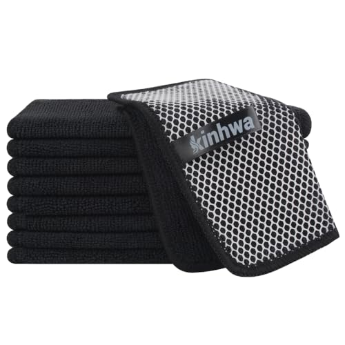 KinHwa Dish Cloths with Scrub Side, Microfiber Dish Rags Kitchen Washcloths - color: Black, size: 7inchx7inch