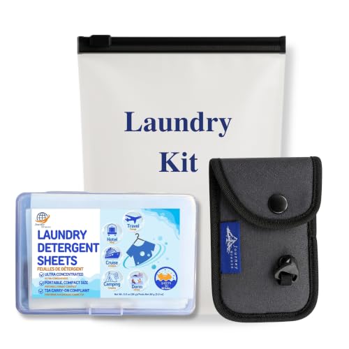 Travel Laundry Detergent Sheets for Hand or Machine Wash and Travel Clothesline – Compact Sink Washing Detergent & Indoor Outdoor Drying Line for Hotels, Cruises & Camping - style: Travel Laundry Sheets + Lt Clothesline