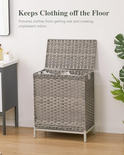 SETVSON Laundry Hamper with Lid, 112 L Handwoven PE Rattan Wicker, Gray - color: Gray, size: 112 L - 29.6 gal