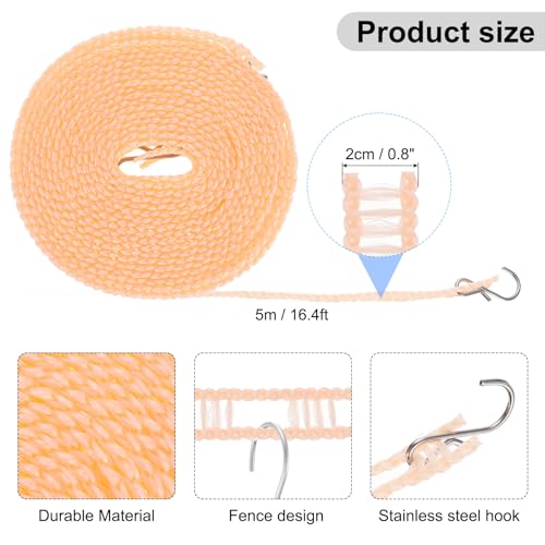 uxcell 2pcs Windproof Clothesline, 5M 16.4ft Plastic Non-Slip Clothes Drying Rope Portable Travel Clothesline for Courtyard Outdoor Laundry Camping, Beige - color: Beige, size: 16.4ft