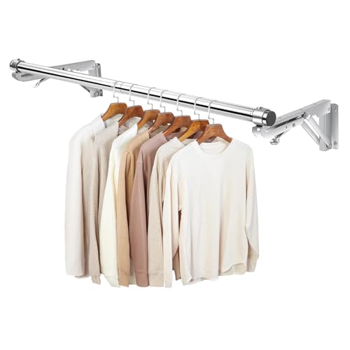 TBMLC Foldable Wall Mounted Clothes Rack- 30'' Long Rod & 2 Thick Bases - style: 30 inches length