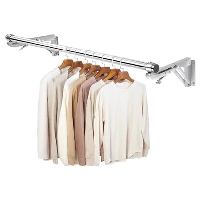 TBMLC Foldable Wall Mounted Clothes Rack- 30'' Long Rod & 2 Thick Bases - style: 30 inches length