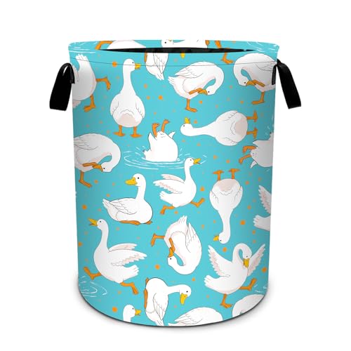Ducks White Laundry Basket Foldable Laundry Hamper With Handles Clothes Storage Bucket Organizer Laundry Bag For Bedroom Bathroom Laundry Storage 19.6 x 15.7 - color: Ducks White