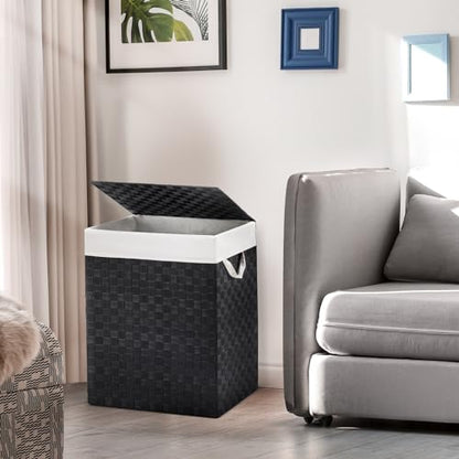 YOUDENOVA Handwoven Laundry Basket Hamper with Removable Liner Bag and Lid - color: Black