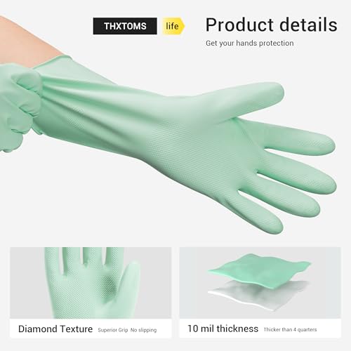 ThxToms Reusable Nitrile Dishwashing Gloves, Latex Free, 10 Mil, M - size: Medium