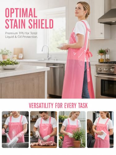 Molaxhome TPU Waterproof Apron Lightweight Oil-resistant Chef Apron - color: Pink