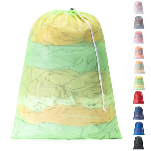 1 Pack Mesh Travel Laundry Bag 24" x 36"Extra Large Dirty Clothes Organizer - color: LightGreen, size: 24"x36"