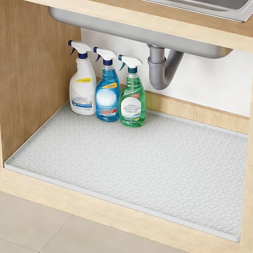 TRZZ Waterproof Under Sink Mat, 22"x19", Drip Tray Shelf Liner, Light Grey - color: Light Grey, size: 19"W x 22"L