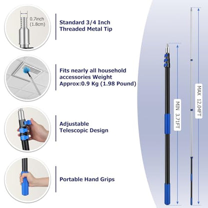 3-12 FT Telescopic Extension Pole Aluminum Paint Roller & Cleaning Pole - size: 12 Ft Blue