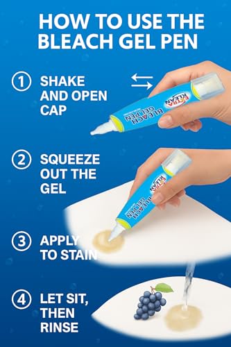 Bleach Gel Pen – Double-Ended Stain Remover Pen for Clothing, Instant Spot Cleaner for Clothes, Travel Size Bleach Pen for Whites & Laundry (2 Pack)