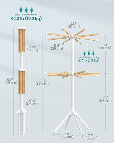 SONGMICS Clothes Drying Rack, Foldable Steel Airer, Bamboo Hanging Rods - size: 2 Tier