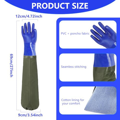 AUAUY 27" PVC Chemical Resistant Gloves, Long Rubber Gloves - color: Blue