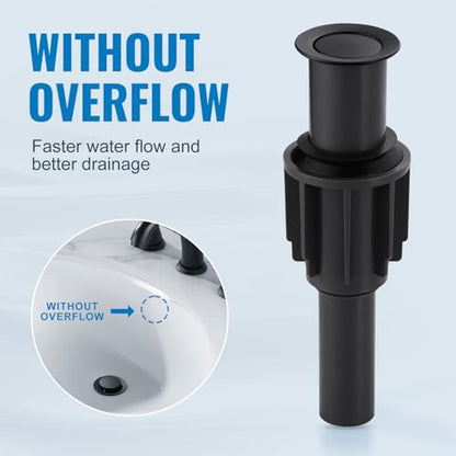 ALEASHA Pop Up Sink Drain Without Overflow, Bathroom Sink Drain Vessel Sink Stopper Pop Up Sink Drain Stopper, Pop Up Drain for Bathroom Sink Drain Strainer for Hair Catcher, Matte Black - color: Matte Black, style: Without Overflow