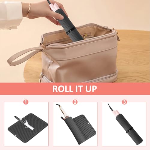 Large Heat Resistant Silicone Mat for Hair Tools: Curling Iron, Flat Iron, Hair Straightener - Portable Hair Styling Pad Cover - color: Black
