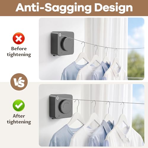 Retractable Clothesline Indoor & Outdoor, Anti-Sag Heavy Duty Retracting Laundry Drying Line, Wall Mounted Stainless Steel Clothes Line - 13.78 Ft (Gray) - color: Gray