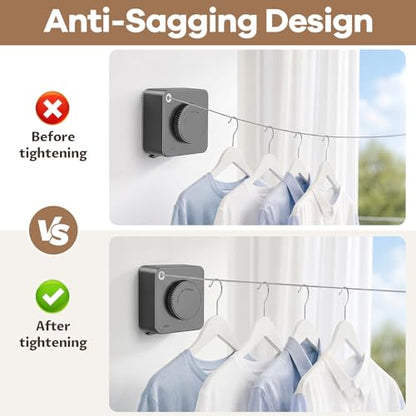 Retractable Clothesline Indoor & Outdoor, Anti-Sag Heavy Duty Retracting Laundry Drying Line, Wall Mounted Stainless Steel Clothes Line - 13.78 Ft (Gray) - color: Gray