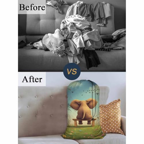 Swono Cute Elephant Large Travel Laundry Bag - Wet/Dry, Dirty Clothes Bag for Gym, Swimming, Yoga - Blue Cloud - color: Cute Elephant