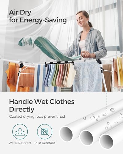 SONGMICS Clothes Drying Rack, Foldable, Heavy Duty, Space Saving - color: White, style: 2 Gullwings（22.2"D)