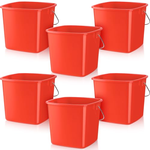 Zhehao 6 Pcs 3 Quart Small Sanitizer Cleaning Bucket, Red - color: Red