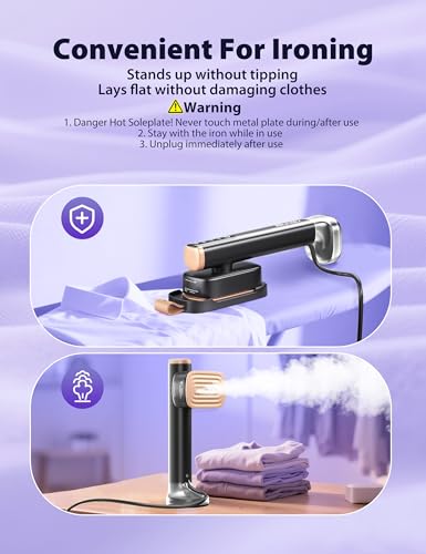 Travel Steamer for Clothes with 180 ml Water Tanks,15s Fast Heat-up,24 g/min Strong Steam Performance, Portable Garment Steamer with Touch Control, LED Display, Steam Iron Black - color: Silk Black