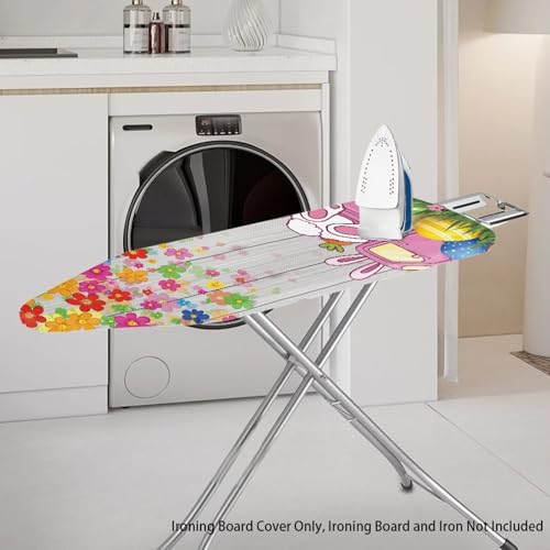 Bunny Thick Iron Board Cover with Elastic Edge Wood Print Ironing Board Covers Loop Fastener Strap Standard Size Easter Living Room Decoration - color: Floral Bunny Wood