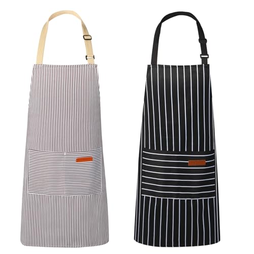 VALOME 2 Pack Kitchen Aprons with Pockets, Cooking Chef Apron for Men Women - color: Black & Brown