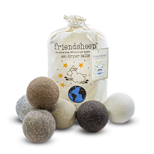 Friendsheep Wool Dryer Balls, Organic Reusable Fabric Softener Alternative for Laundry, Handmade, Fair Trade, Hypoallergenic, Eco-Friendly, Plastic-Free (6 Pack XL - Natural Mystic) - color: Natural Mystic, size: 1 Count (Pack of 6)