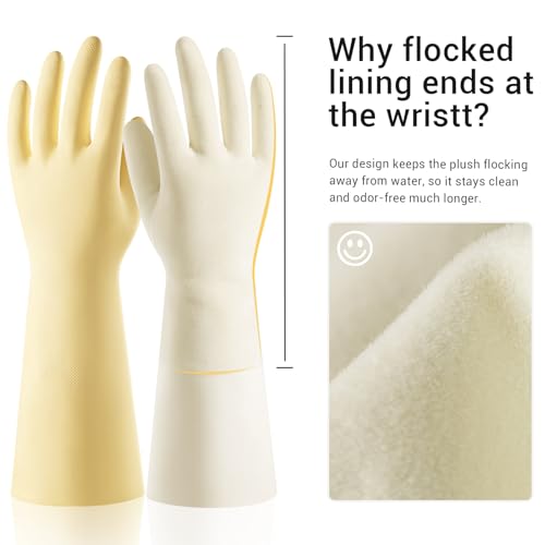ThxToms 2 Pair Nitrile Dishwashing Cleaning Gloves,with Cotton Flocked Liner,Skin-Friendly & Anti-Slip Design,Y&P - size: Small