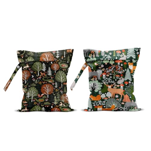 2 Pcs Forest Animals Print Wet Bags, Wet Dry Bag Reusable for Swimsuit - color: Multicolor 1490