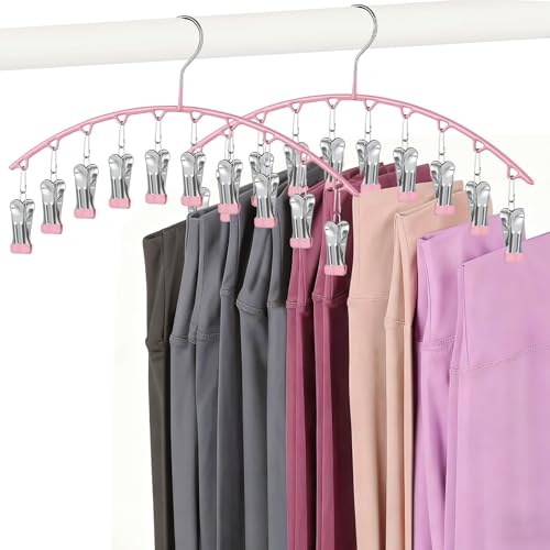 Legging Hangers for Closet Organizer, Hat Hangers for Closet 2 Pack with 10 Clips Holds 20 Leggings, Legging Hanger, Pants Storage Organizer Suitable for Socks, Panties, Underwear, Pants (Pink) - color: Pink