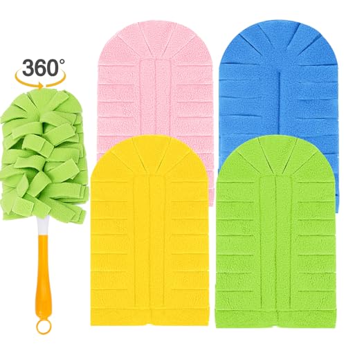 KEEPOW 4Pcs Fleece Heavy Duty Duster Refills Compatible with Swiffer Hand - color: 1yellow+1blue+1pink+1green, size: 4 Pack