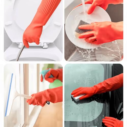 Long Plush Rubber Household Red Cleaning Gloves